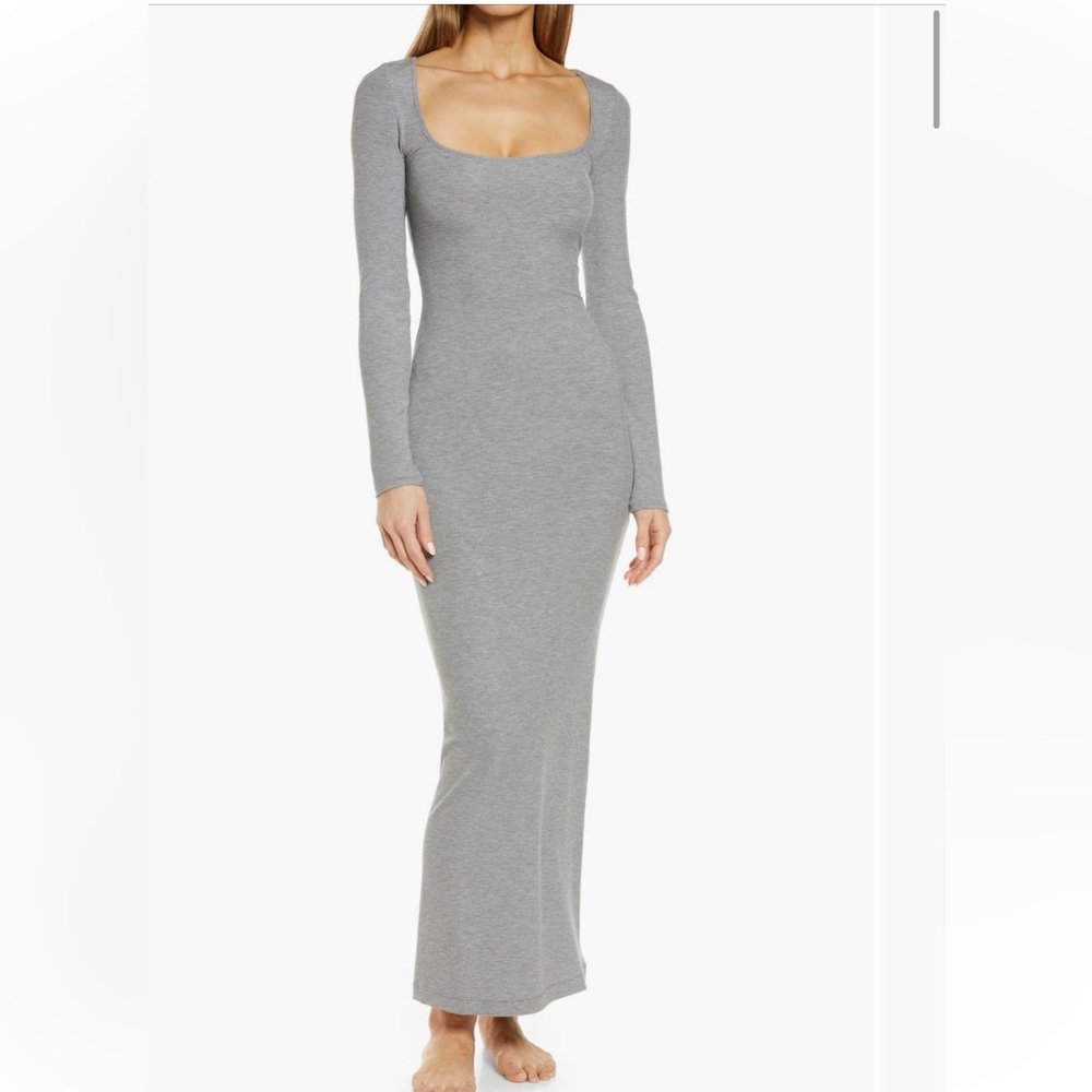 NWT SKIMS Soft Lounge Long Sleeve Dress Maxi in Grey size Small